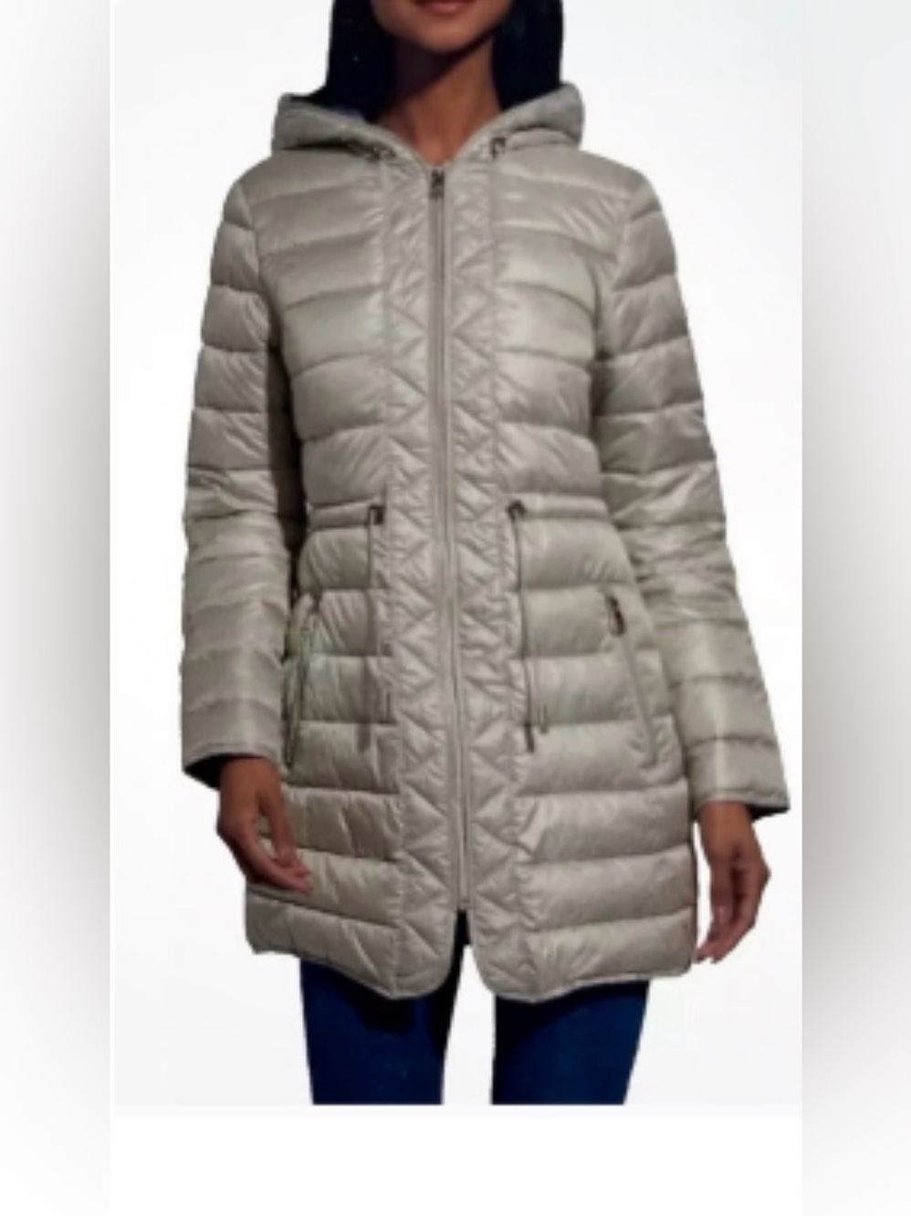Kenneth Cole Women's S  Quilted Anorak Hooded Parka Puffer Coat Jacket, Gray